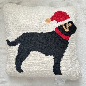 18” Christmas Holiday Black Lab Hooked Throw Pillow